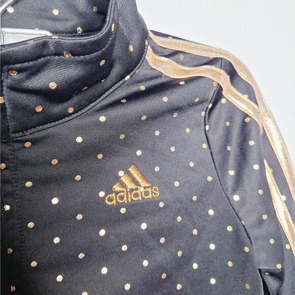 Adidas Kids Polka Dot Tracksuit Girls 6 Black Rose Gold Sweatsuit Outfit Holiday - Picture 3 of 13